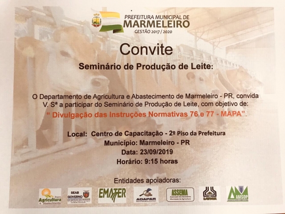 SEMINÁRIO DE PRODUÇÃO DE LEITE SERÁ DIA  23  DE SETEMBRO