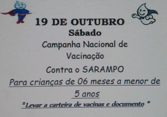 SARAMPO: VACINAÇÃO  EM  CRIANÇAS COMEÇA DIA 07