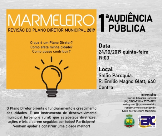 1ª AUDIÊNCIA PÚBLICA DE REVISÃO DO PLANO DIRETOR SERÁ DIA 24 