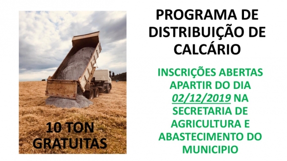 INSCRIÇÕES PARA PROGRAMA DE CALCÁRIO EM MARMELEIRO INICIAM NA SEGUNDA