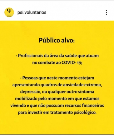 CORONAVÍRUS: AÇÃO VOLUNTÁRIA DE PSICÓLOGOS DO SUDOESTE 