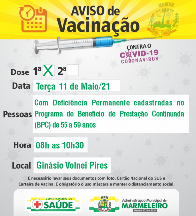 Vacinação COVID-19 1ª Dose para Pacientes com comorbidade de 55 a 59 anos