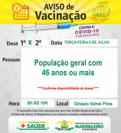 Vacinação COVID-19 1ª Dose População com 46 anos ou mais