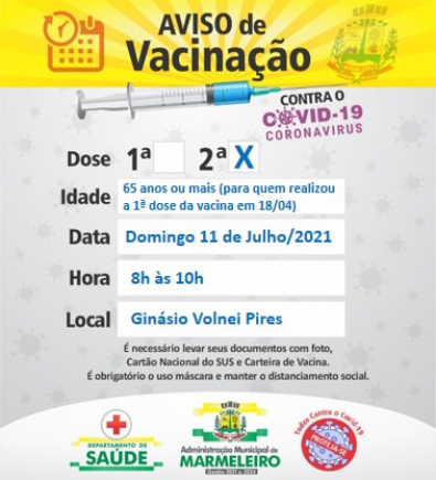 Vacinação COVID 2 dose para população com 65 anos ou mais que realizou a 1 dose contra covid em 18/04
