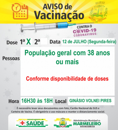Vacinação COVID-19 1ª Dose População com 38 anos ou mais