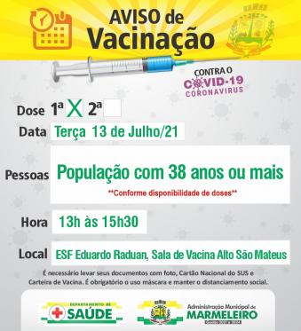 Vacinação COVID-19 1ª Dose População com 38 anos ou mais Interior