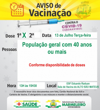 Vacinação COVID-19 1ª Dose População com 40 anos ou mais Interior