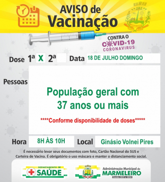 VACINAÇÃO COVID-19 1ª DOSE POPULAÇÃO COM 37 ANOS OU MAIS