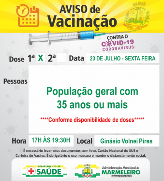 Vacinação COVID-19 1ª Dose População com 35 anos ou mais