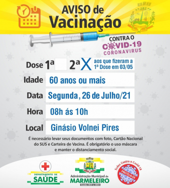 Vacinação COVID 2 dose para população com 60 anos ou mais que realizou a 1 dose contra covid em 03/05