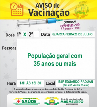 Vacinação COVID-19 1ª Dose População com 35 anos ou mais Interior