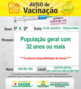 Vacinação COVID-19 1ª Dose População com 32 anos ou mais