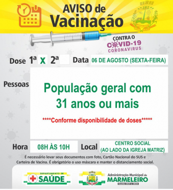 Vacinação COVID-19 1ª Dose População com 31 anos ou mais