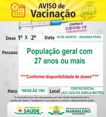 Vacinação COVID-19 1° Dose População com 27 anos ou mais 