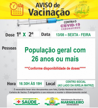 VACINAÇÃO COVID-19 1ª DOSE POPULAÇÃO COM 26 ANOS OU MAIS