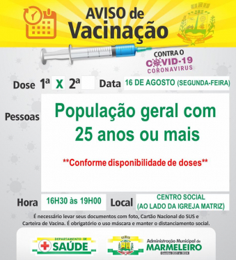 VACINAÇÃO COVID-19 1ª DOSE POPULAÇÃO COM 25 ANOS OU MAIS