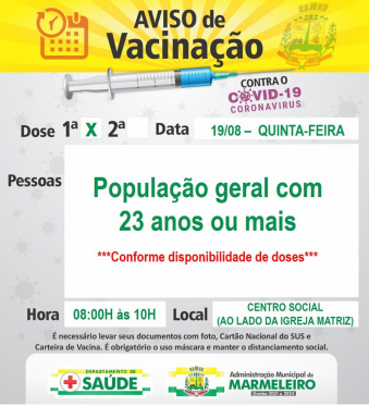 VACINAÇÃO COVID-19 1ª DOSE POPULAÇÃO COM 23 ANOS OU MAIS