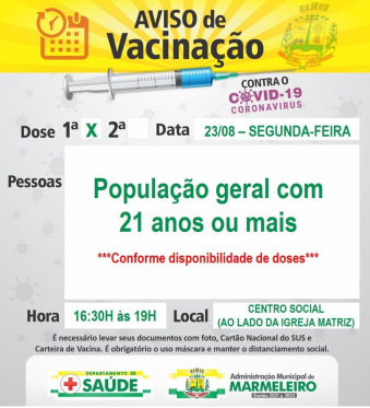 VACINAÇÃO COVID-19 1ª DOSE POPULAÇÃO COM 21 ANOS OU MAIS