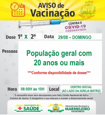 VACINAÇÃO COVID-19 1ª DOSE POPULAÇÃO COM 20 ANOS OU MAIS