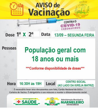 Vacinação COVID-19 1ª Dose População Geral com 18 anos ou mais