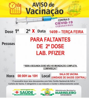 Vacinação COVID-19 2ª Dose para FALTANTES Lab. PFIZER 