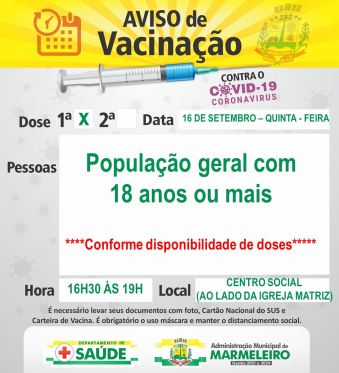 Vacinação COVID-19 1ª Dose População Geral com 18 anos ou mais