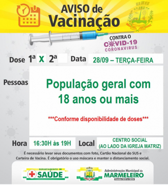 Vacinação COVID 19, 1º dose população geral com 18 anos ou mais 