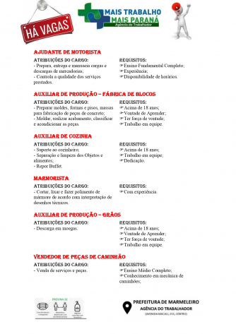Vagas de empregos disponíveis 