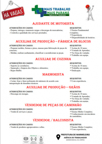 Vagas de empregos disponíveis 