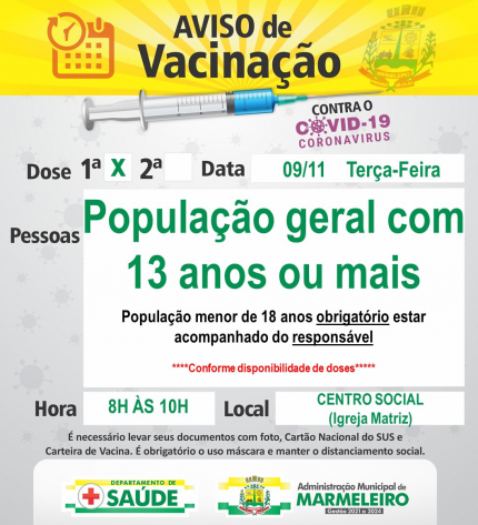 Vacinação COVID-19, 1ª para população geral com 13 anos ou mais