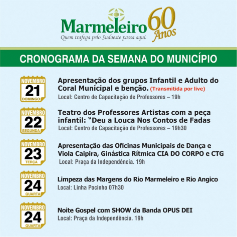Cronograma para a Semana de Aniversário do Município
