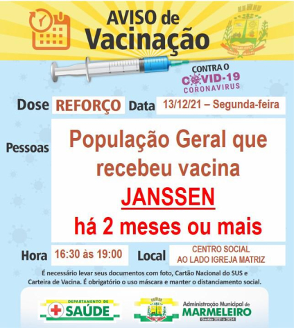 Vacinação COVID-19, dose de reforço para população geral que recebeu a vacina JANSSEN há 2 meses ou mais