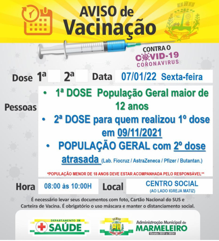 Vacinação COVID-19, 1ª para população geral maior de 12 anos 