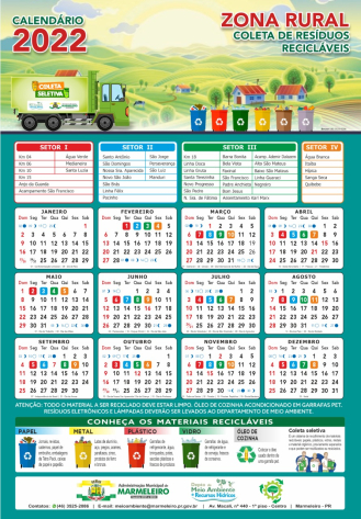 Calendário de coleta de resíduos sólidos recicláveis na zona rural de Marmeleiro