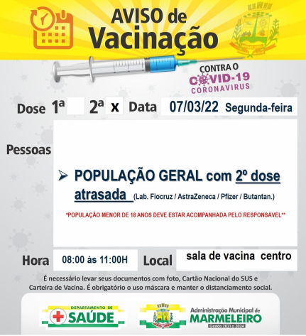 Vacinação COVID-19, 2ª dose para população geral com 2ª dose atrasada. 