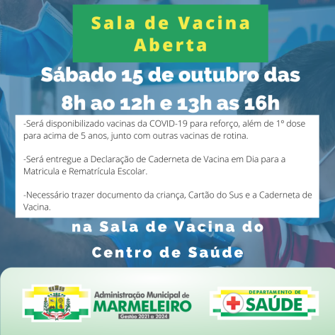 Sala de Vacina do Centro de Saúde Estará Aberta no Próximo Sábado