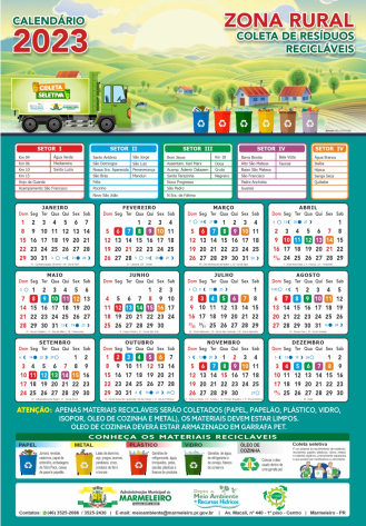 Calendário de 2023 da Coleta de Recicláveis na Zona Rural