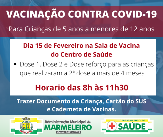 Vacinação de COVID-19 para Crianças de 5 anos a menores de 12 anos.