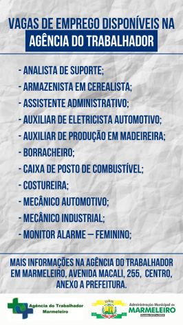 Vagas de Emprego Disponíveis na Agência do Trabalhador