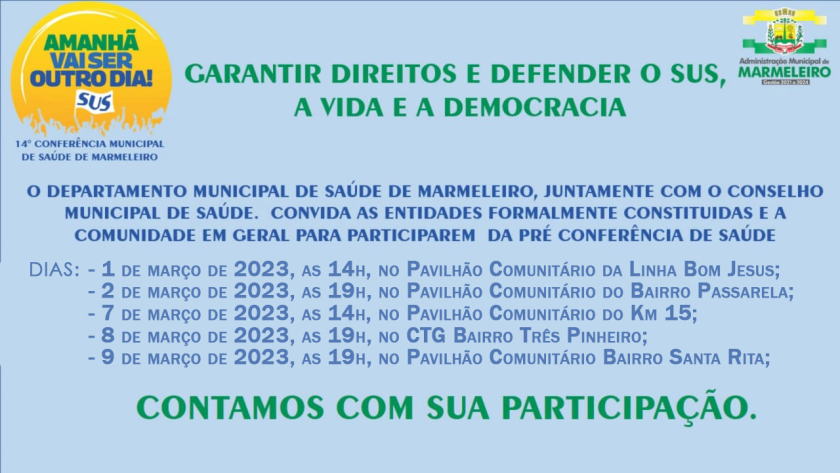 Atenção para a Agenda das Reuniões para a Pré-Conferência da Saúde