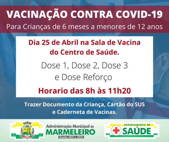 Vacinação de COVID-19 para Crianças de 6 meses a menores de 12 anos.