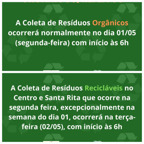 Atenção para agenda da Coletas de Resíduos