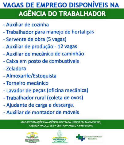 Vagas de Emprego Disponíveis na Agência do Trabalhador Dia 10/10