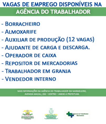 Vagas de Emprego Disponíveis na Agência do Trabalhador Dia 30/01