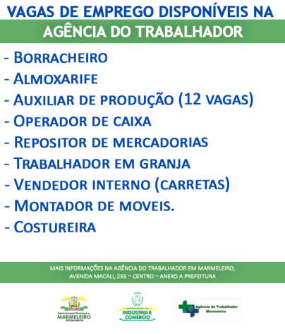 Vagas de Emprego Disponíveis na Agência do Trabalhador Dia 05/02