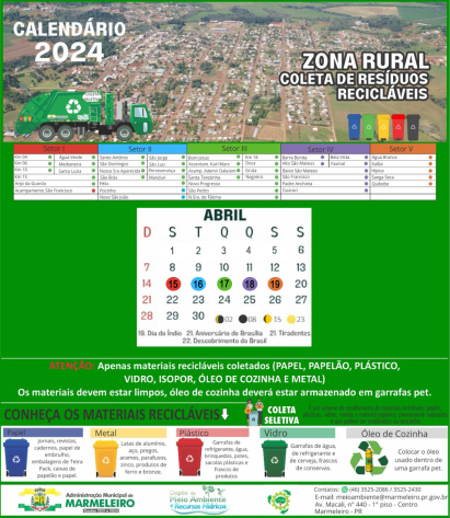Datas Alteradas para as Coletas de Lixo Reciclável na Zona Rural no mês de Abril