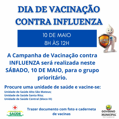 Dia 10 de Maio dia de vacinação contra influenza 