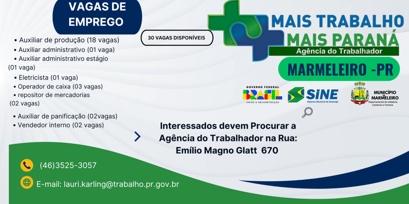 Agência do Trabalhador divulga vagas de emprego 
