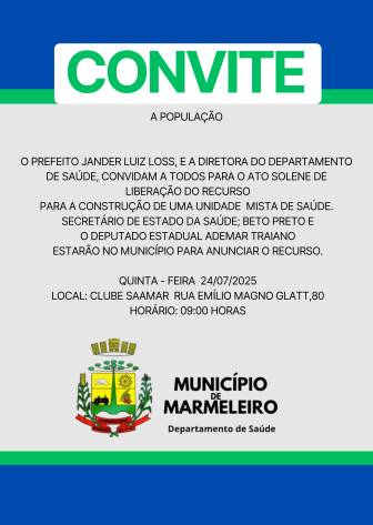 Governo Municipal convida a população para anunciar a construção de uma Unidade Mista de Saúde.