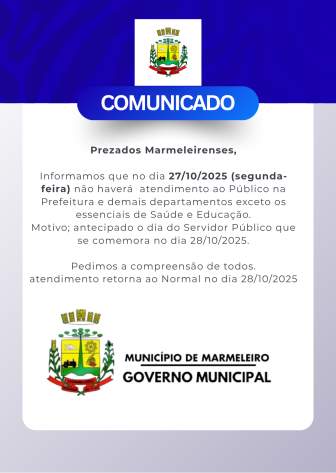 Segunda feira 27/10 não Haverá atendimento na Prefeitura Municipal